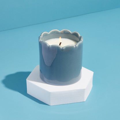 Contemporary Kiln Scalloped Sky Blue Candle - Amber & Bergamot