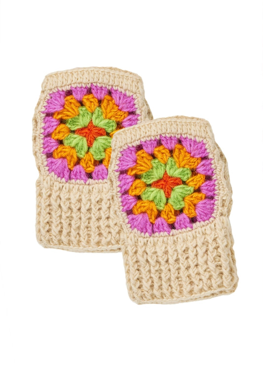 Cream Crochet Rainbow Hand Warmers
