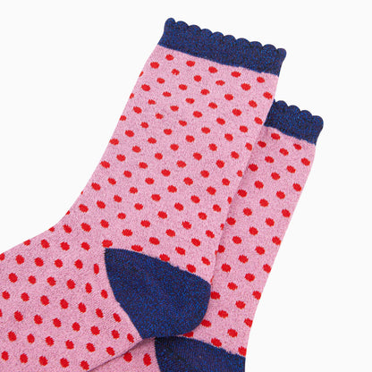 Women's Glitter Socks - Pink/Red Polka Dots