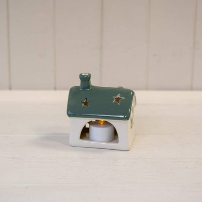 White/Green Ceramic House Tealight