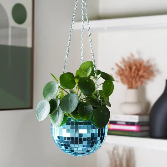 Disco Ball Hanging Planter - Blue (6in)