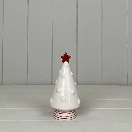 Ceramic Christmas Tree With Red Stripes and a Star