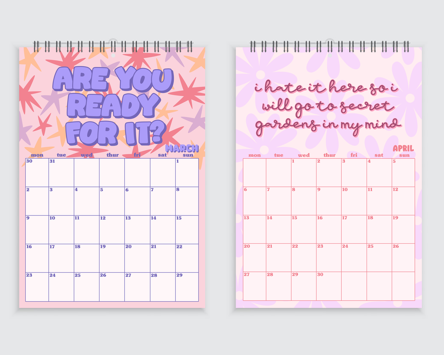 Taylor Swift Lyric Wall Calendar 2026 - A4