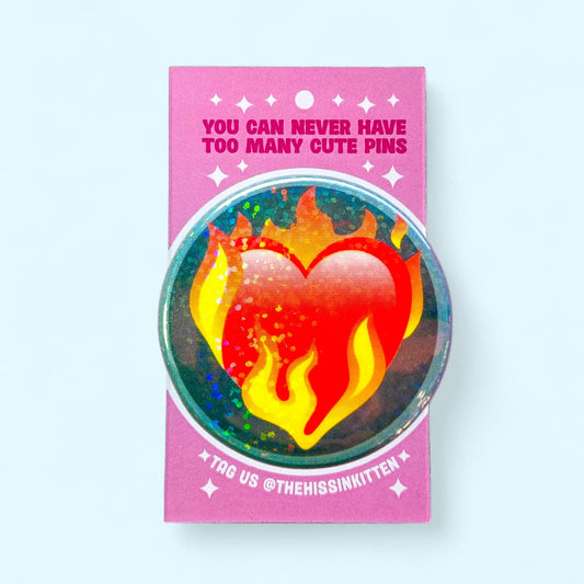 Flaming Heart - Taylor Swift - Glitter Button or Magnet