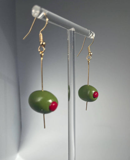 Speared Pimento Olive Earrings