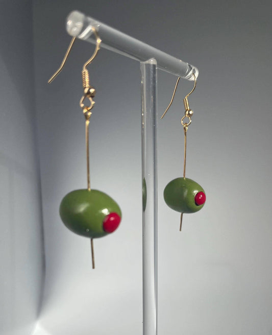 Speared Pimento Olive Earrings