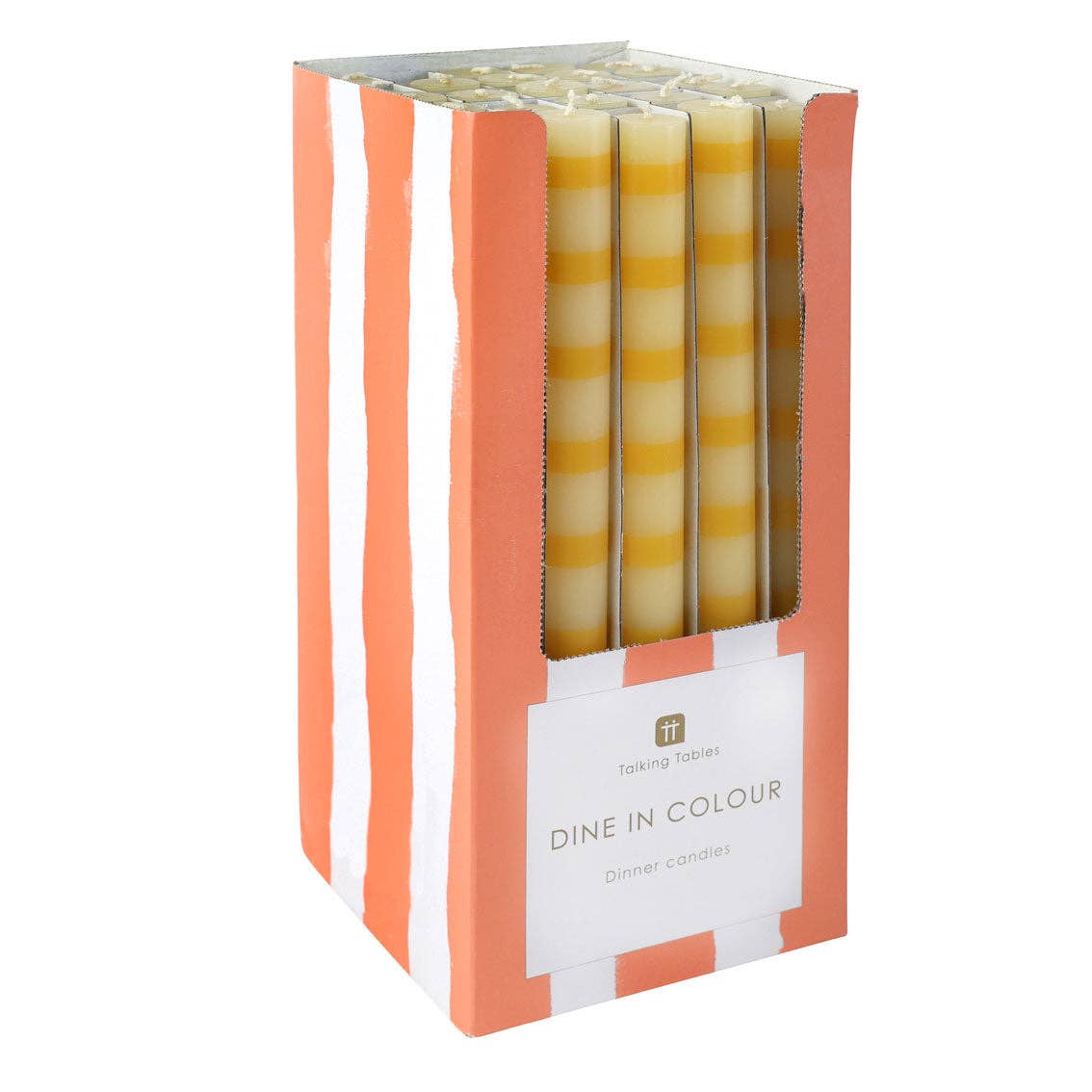 Yellow Stripe Dinner Candles - Display