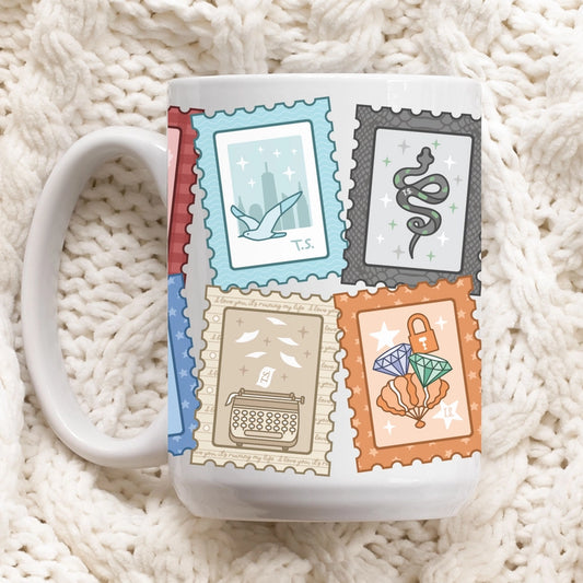 Taylor Swift Inspired Eras Stamps Ceramic Mug - 15oz