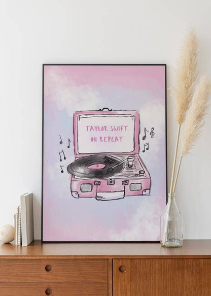 "Taylor Swift On Repeat" Record Player Art Print