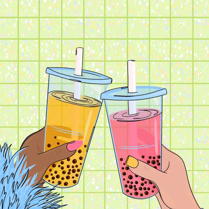 Bubble Tea Cheers Illustrated Art Print - A4