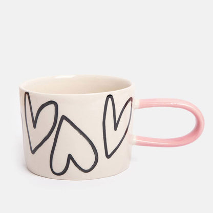 Caroline Gardner Mono Outline Big Hearts Ceramic Mug