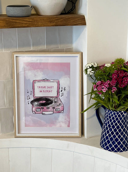 "Taylor Swift On Repeat" Record Player Art Print