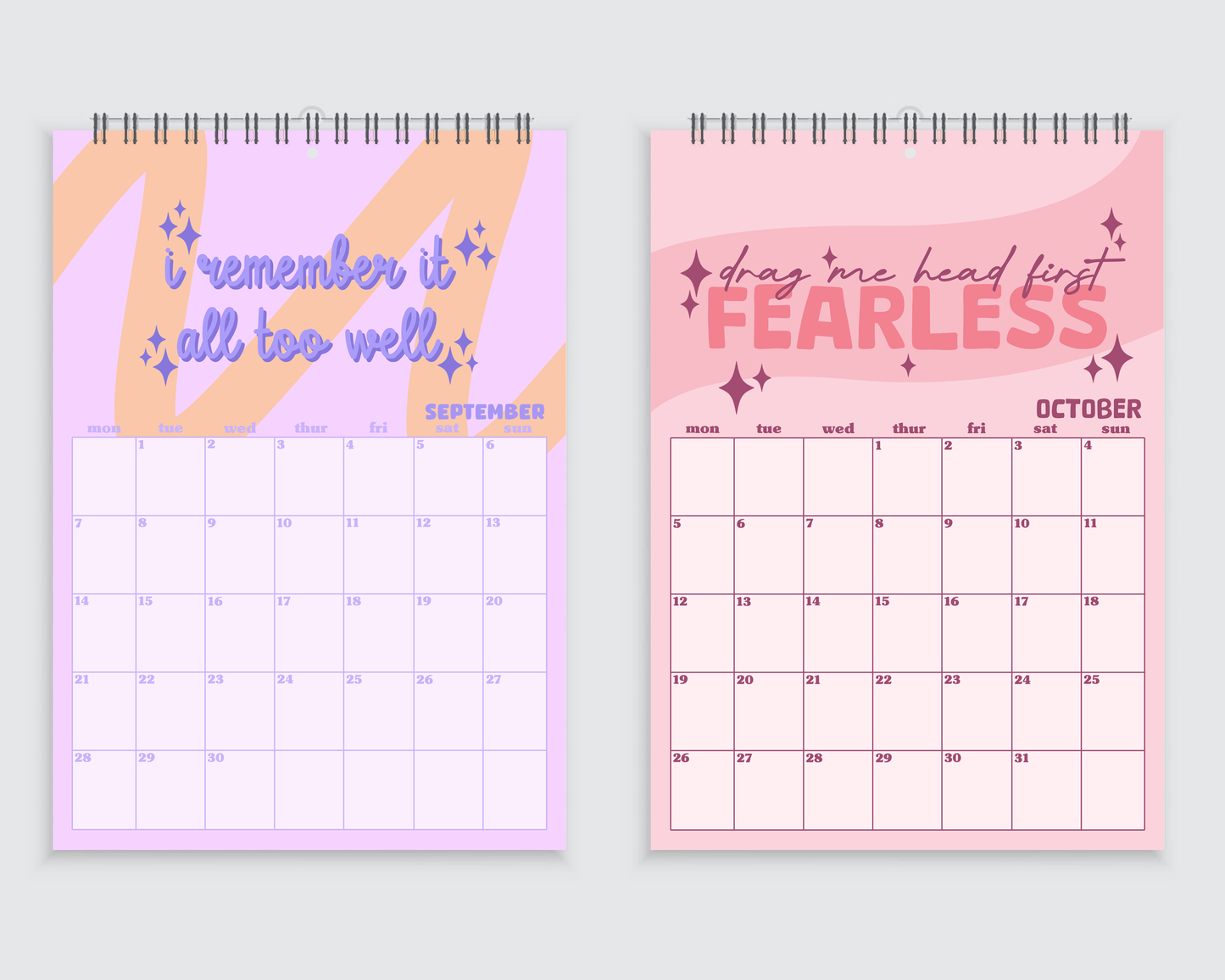Taylor Swift Lyric Wall Calendar 2026 - A4