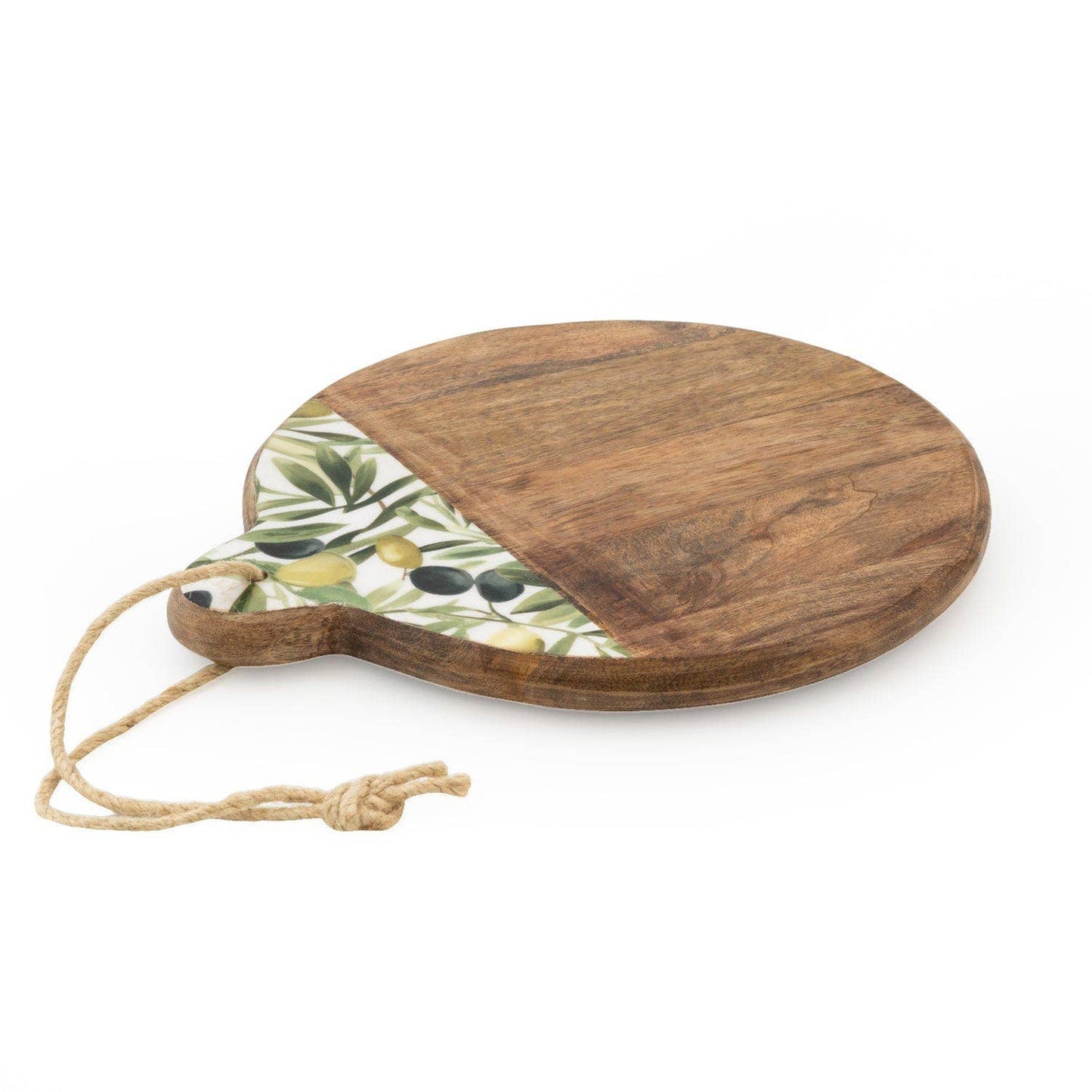 Mango Wood Chopping Board With Enamel - Olives Print