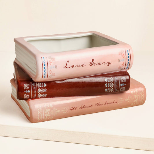 Love Story - Stack of Books Ceramic Planter