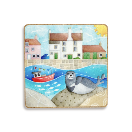 Fridge Magnet - Wood - Seal and Fishing Harbour