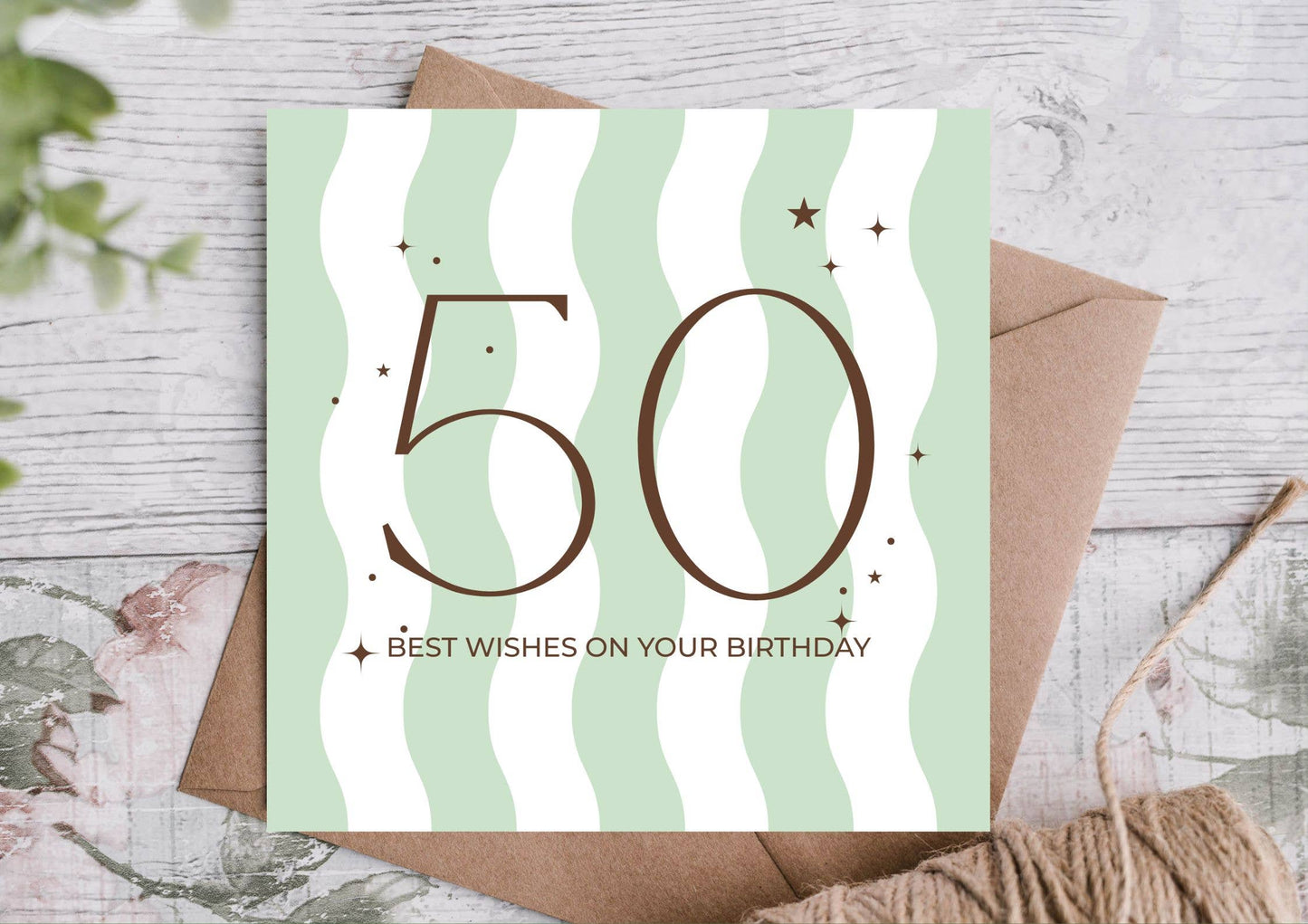 Green Wavy Stripes Best Wishes On Your 50th Birthday Card