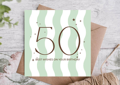 Green Wavy Stripes Best Wishes On Your 50th Birthday Card