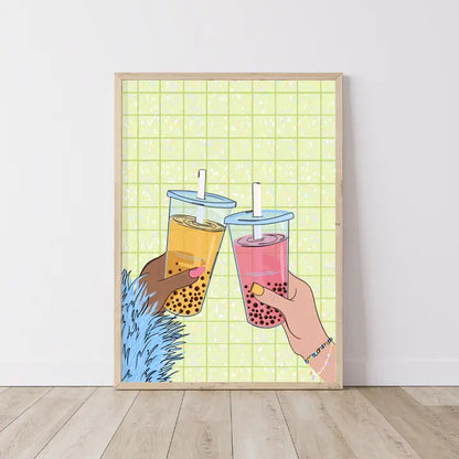 Bubble Tea Cheers Illustrated Art Print - A4