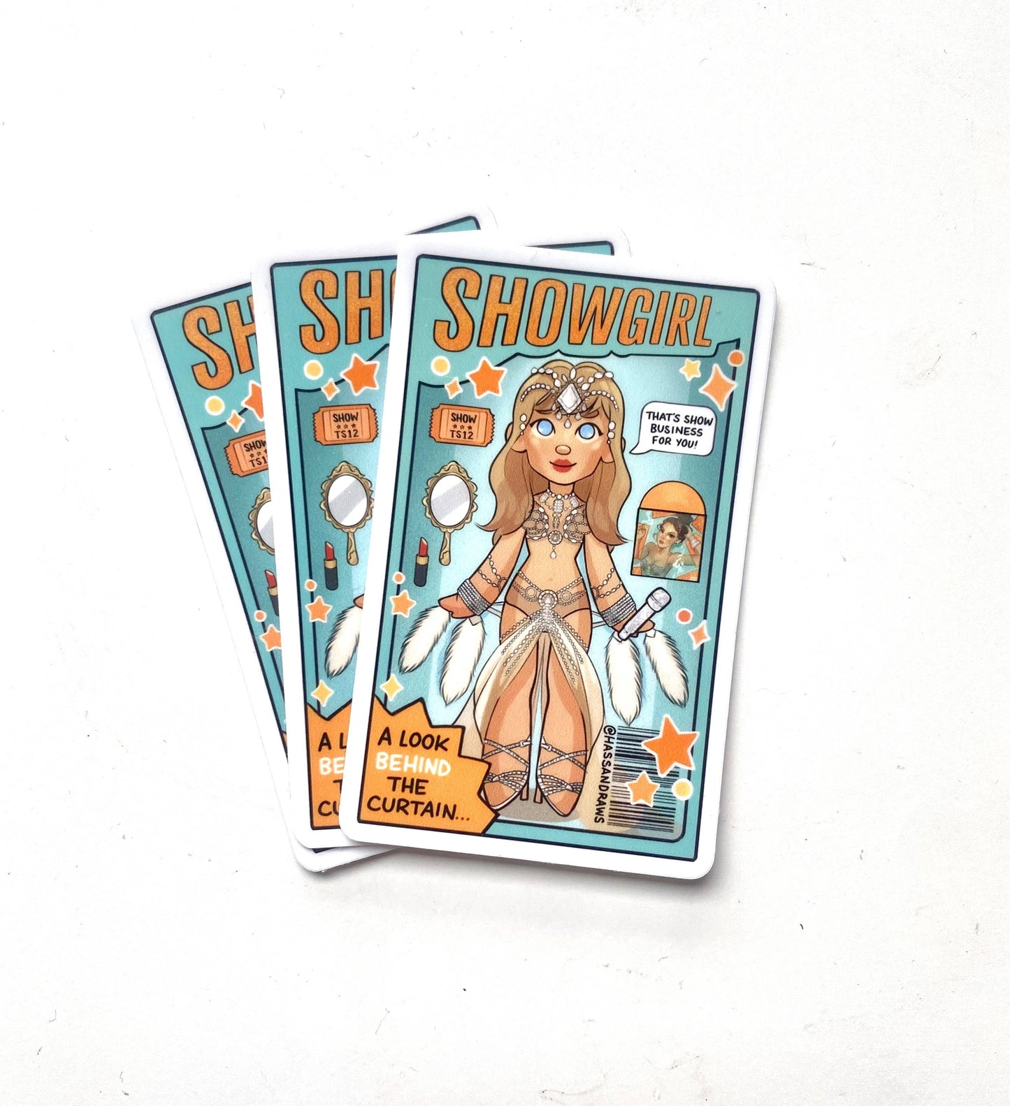 Taylor Eras Showgirl Inspired Doll Drawing Sticker Decal Art