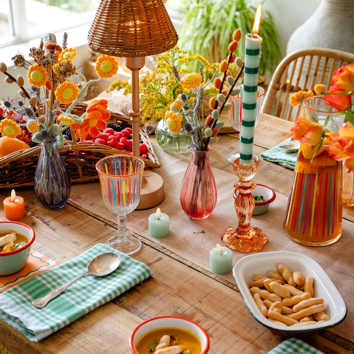 Green Stripe Straight Dinner Candle|