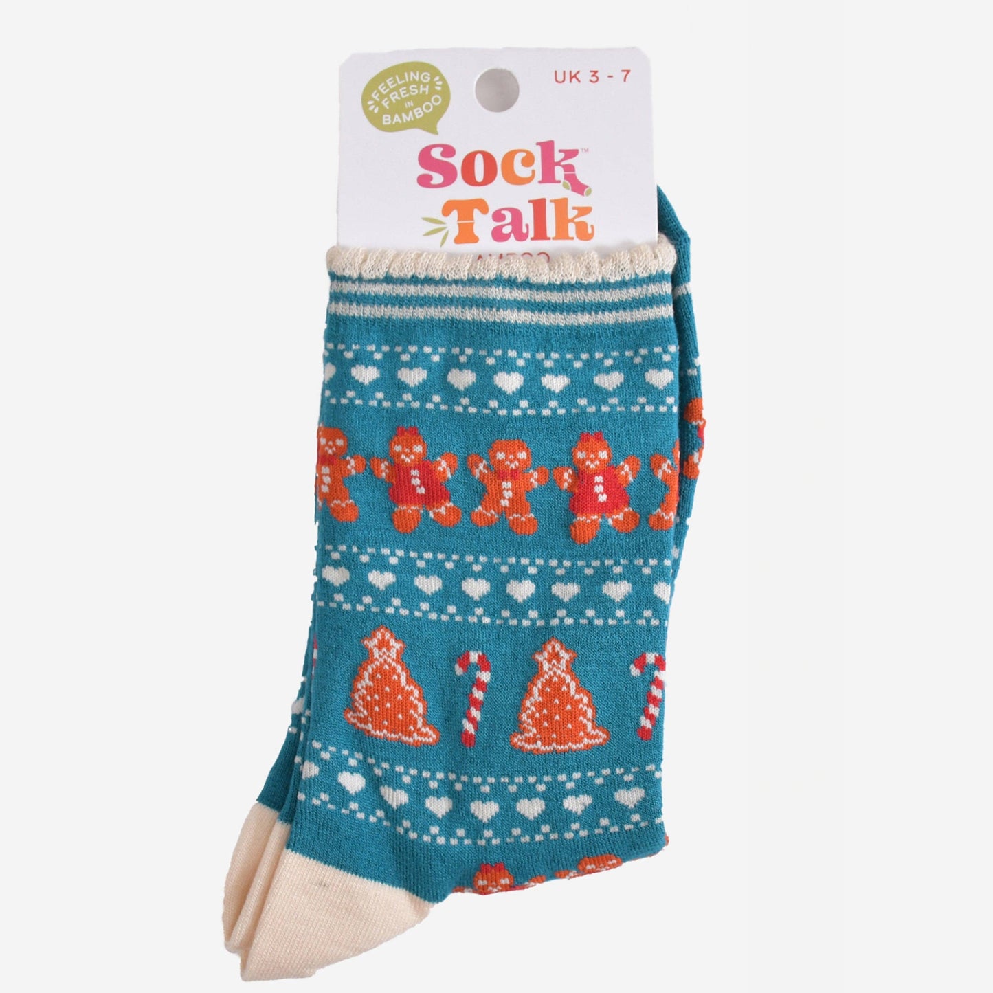 Women's Bamboo Socks - Teal/Cream Gingerbread Fair Isle