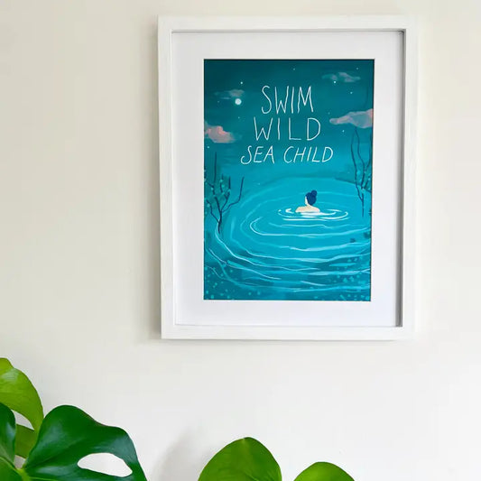 Swim Wild Sea Child Illustrated A4 Art Print