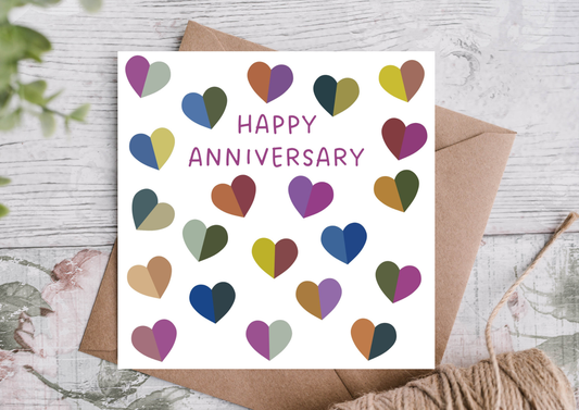 Colourful Heart Pattern Anniversary Card