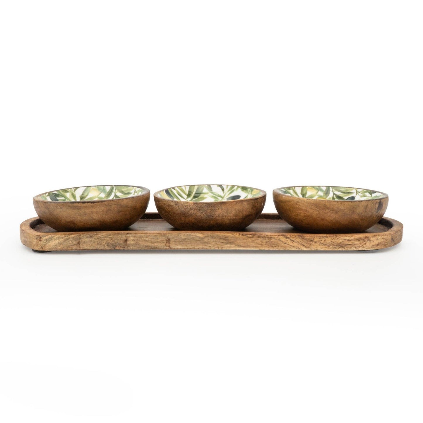 Set of 3 Small Mango Wood Dipping Bowls - Olives