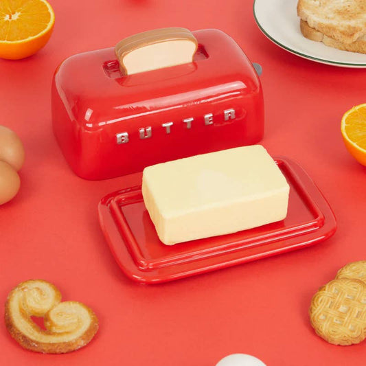 Balvi Butter Dish | Toasty Ceramic Butter Dish Red
