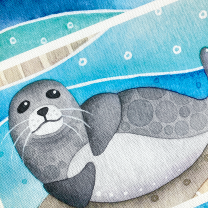 Seaside Tea Towel - Cotton - Puffin, Seal, Gannet, Whale