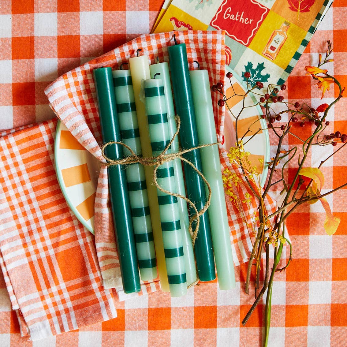 Green Stripe Straight Dinner Candle|