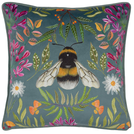 House of Bloom Zinnia Bee Cushion - Steel Blue