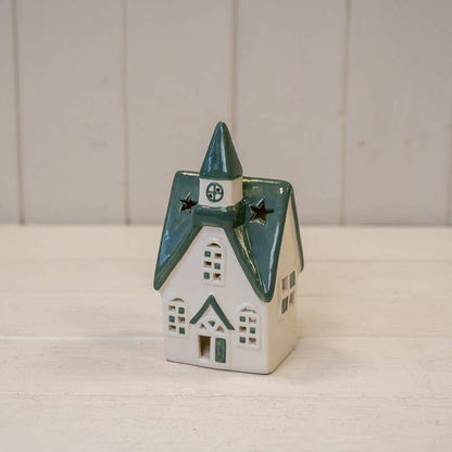 White/Green Ceramic Church Tealight