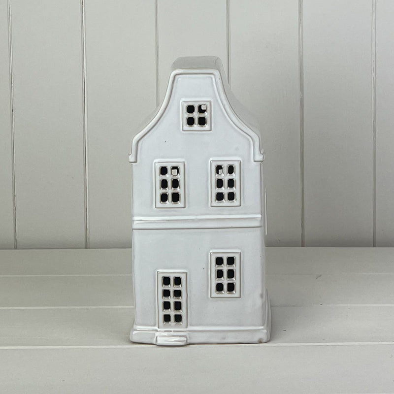 Small White Ceramic House Ornament with LED