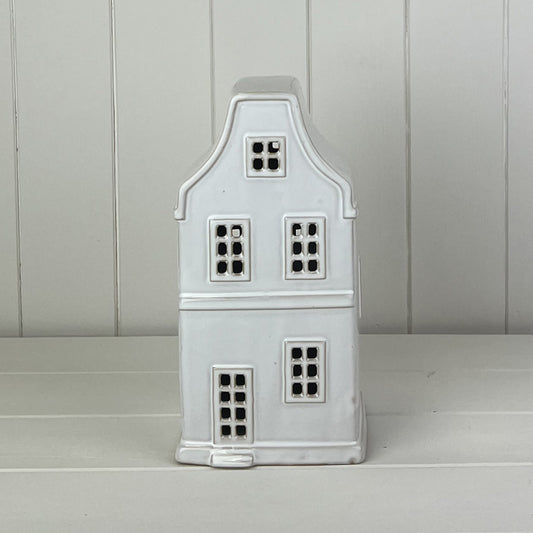 Small White Ceramic House Ornament with LED