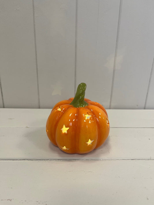 Orange Ceramic Pumpkin with LED - 10.3 Cm