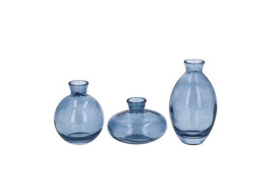Glass Vases 12cm - Clear Blue - Set of 3