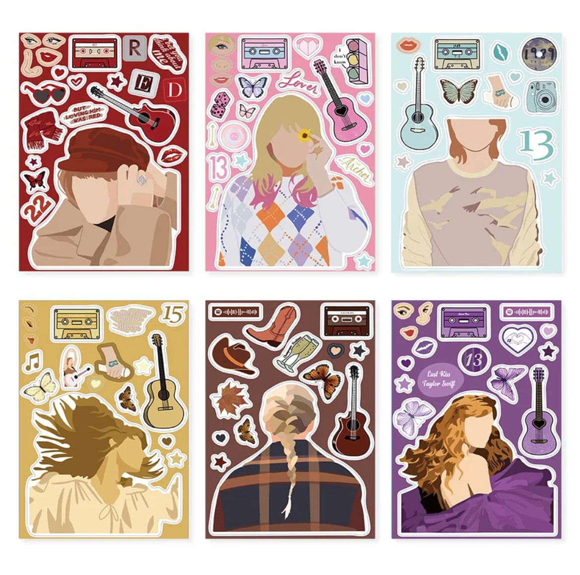 8 Sheets of Taylor Swift Stickers for Diaries, Guitars or Planners