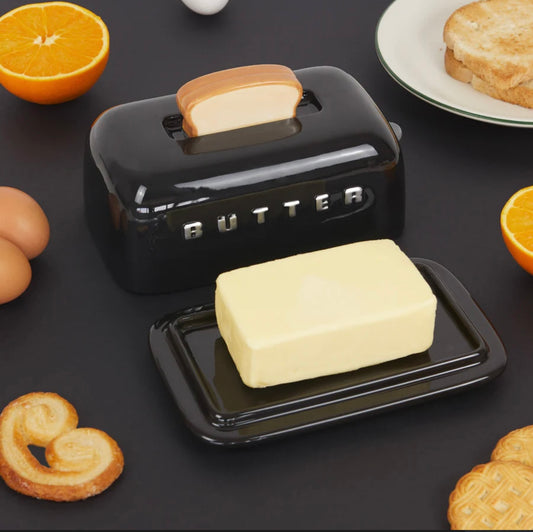 Balvi Butter Dish | Toasty Ceramic Butter Dish Black