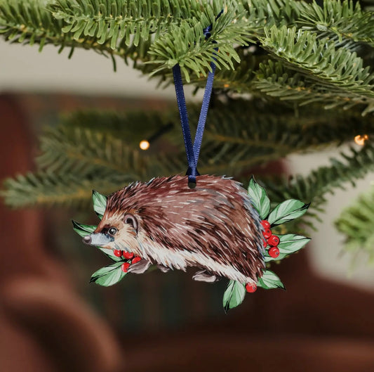 Sustainable Wooden Watercolour Christmas Decoration - Hedgehog
