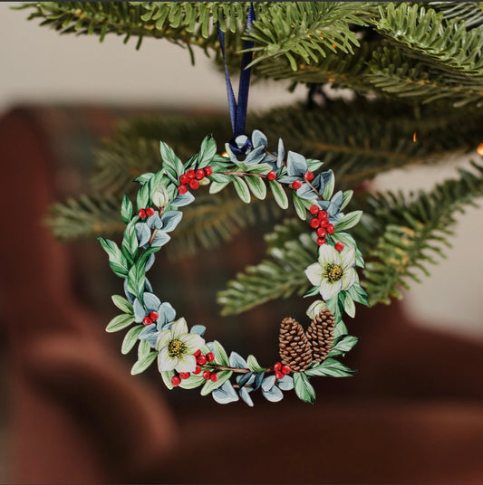 Sustainable Wooden Watercolour Christmas Decoration - Wreath