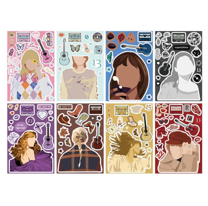 8 Sheets of Taylor Swift Stickers for Diaries, Guitars or Planners