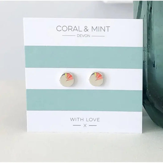 Art Deco Design Coral Enamel Earrings