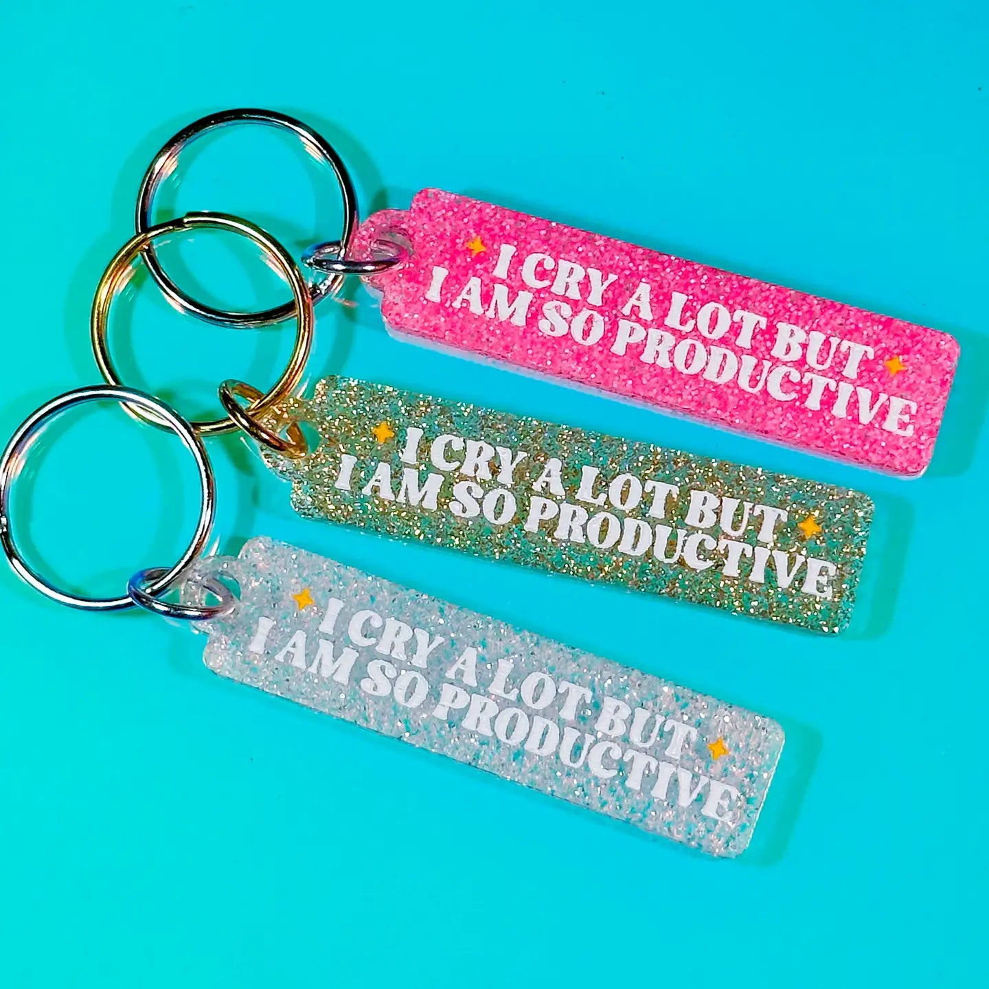 I Cry A Lot But I Am So Productive Glitter Keychain