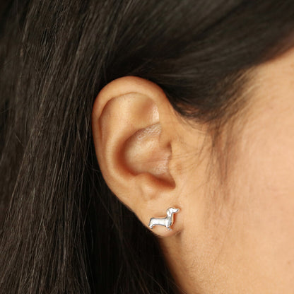 Sterling Silver Sausage Dog Earrings
