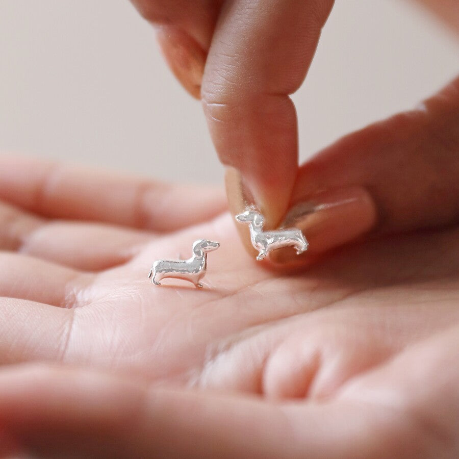Sterling Silver Sausage Dog Earrings