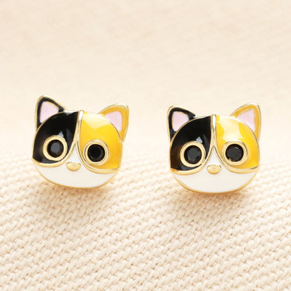 Enamel Cat Face Earrings