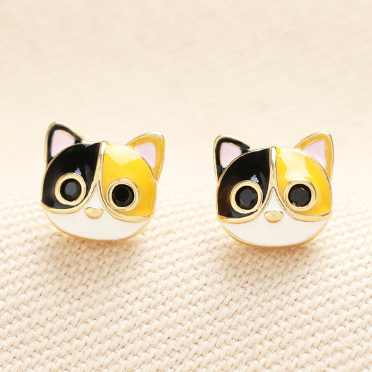 Enamel Cat Face Earrings