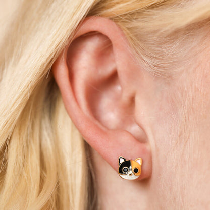 Enamel Cat Face Earrings